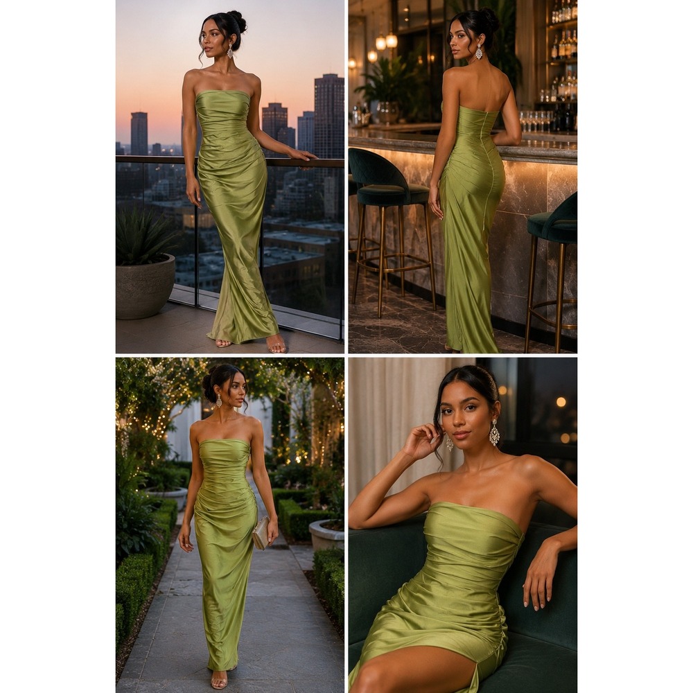 Windsor Sage Green Strapless Ruched Maxi Dress Formal Gown GD21650W-SAGE M